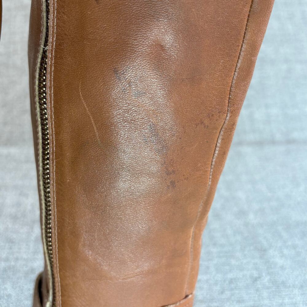 MICHAEL KORS Women Brown Leather Tatum Tall Riding Boots Gold Buckle SZ 7.5 - Picture 7 of 11